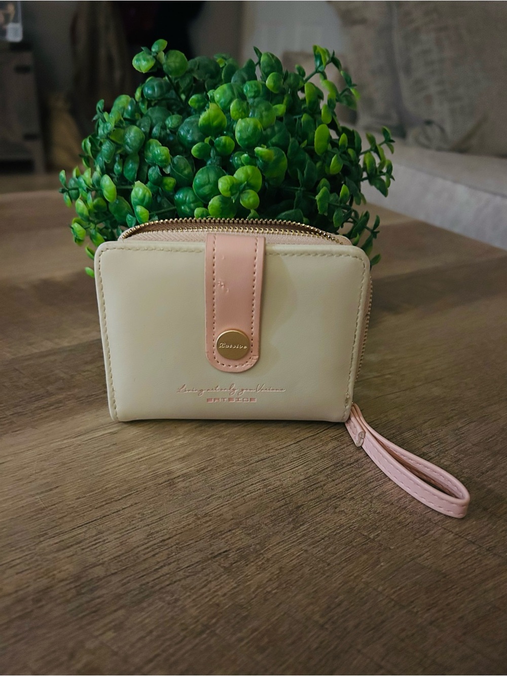 SHEIN Beige and Pink Compact Wristlet Wallet - Unbranded